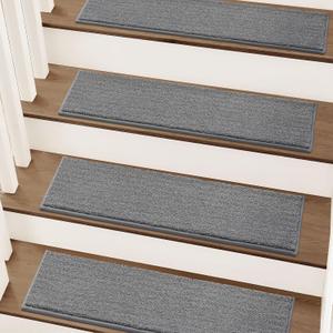 COSY HOMEER Stair Treads Non-Slip Carpet Stair Treads for Wooden Steps, Indoor Stair-Runner Rugs for Kids Elders & Pets 28"x9" (15Pc, Gray)