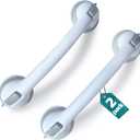 2 Pack Heavy-Duty Shower Grab Bars - Gemroom 16.5 Inch Grey Suction Bar Handles for Elderly, Seniors, Handicap, Safety Balance Assist Grip for Bathroom, Toilet - Anti-Slip, Shower Handles Hand Rail