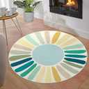 CAROMIO 4ft Round Rug Boho Circle Nursery Rug Colorful Washable Area Rug Sun Print Kids Rug Modern Abstract Round Rug Throw Floor Carpet for Bedroom Living Room Kitchen, Blue
