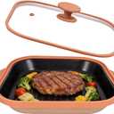 Microwave Grill Pan With Cover, Microwave Bacon Cooker, Portable Microwave Cookware For Grill Meat, Sandwich & Vegetable Dishwasher Safe (Square-Beige-Glass Lid)
