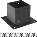 44 Post Base, Deck Post Brackets,Inner Size 3.5"x3.5" Thick Steel Fence Post Anchor Base,Heavy Duty Metal Black Powder Coated,for Supports Porch Railing Post Holders Pergola Brackets Kit