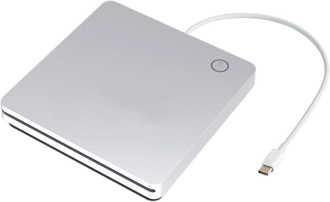 External USB C CD DVD Drive,Portable USB 3.0 and Type-C Smart Touch Button Slot-in CD DVD Burner Player Writer for Desktop Laptop/Mac/MacBook Pro/Air/Windows XP/7/8/10 Mac OS (Silver)