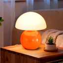 ULAROOM Small Mushroom Lamp,USBPlug in Bedside Table Lamps with 3Temperature LED Bulb Dimmable,Unique Cute Aesthetic Home Decor for Living Room,Bedroom, Modern Ceramic Base Glass Lamp(Orange)