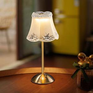 Portable Crystal Metal Desk Lamp,3-Color Touch Control, Rechargeable Battery - Ideal Bedside Lamp for Bedroom Nightstand (Golden Flower)