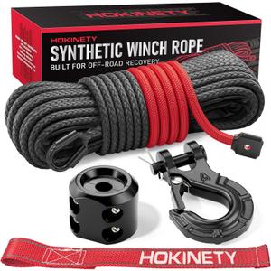 Synthetic Winch Rope Kit - 1/4" x 50' 10000 lbs Synthetic Winch Cable for ATV UTV Off-Road Vehicles with Forged Hook, Rubber Stopper, Protective Sleeve and Safety Pull Strap - Grey