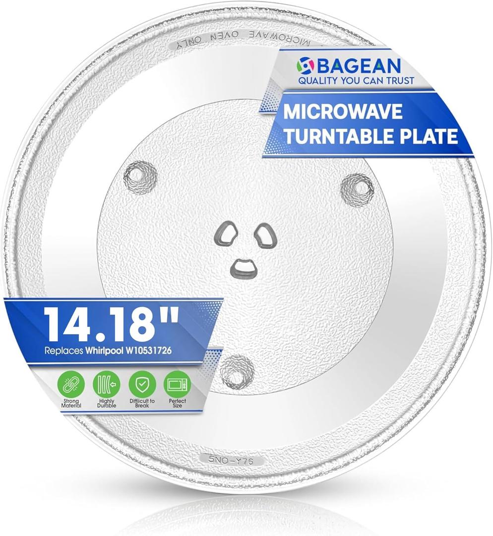 Microwave Plate Replacement 14 1/8 inch Fits W10531726 Whirlpool Microwave Glass Plate  Exactly Replaces Rotating Microwave Turntable Plate  Durable Oven Dish Tray For Better Cooking And Reheating