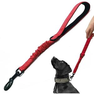 Short Dog Training Control Leash 18 Inch 1 Inch Wide Heavy Duty Elastic Traffic Bungee Leash with Padded Handle Suitable for Medium and Large Dogs(Red)