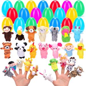 YEAHBEER 24 Pcs Easter Eggs Filled with Finger Puppets, Prefilled Easter Eggs Cartoon Animal Puppets for Easter Basket Stuffers, Easter Egg Hunt, Easter Party Favor for Kids