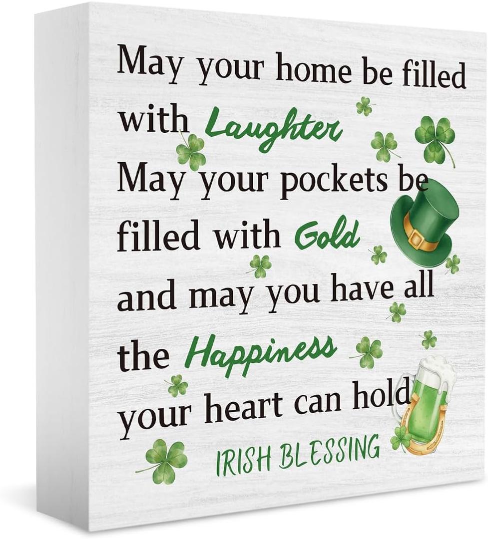 St Patricks Day Shamrock Desk Decor Irish Blessing St Patricks Day Decorations Shamrock Green Tiered Trays Decor for Home Farmhouse Kitchen Bedroom Office 5 X 5 Inch