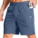 GGJ Men's Lightweight Athletic Shorts with 2 Zipper Pockets 7"/5"/9" Gym Workout Running Quick Dry Tennis Shorts for Men (Medium, Blue)