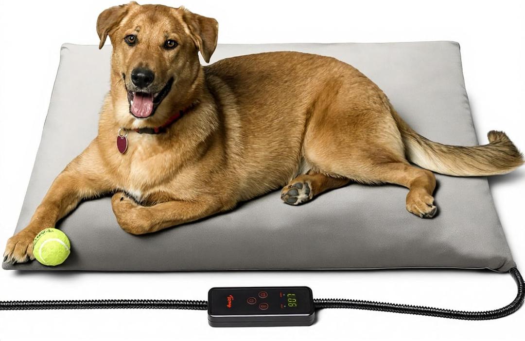 Toozey XL Pet Heating Pad, Waterproof & Chew Resistant, 6 Temp Settings with Timer, 47x28 in for Dogs & Cats (Grey)