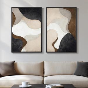 Framed Neutral Abstract Minimalist Wall Art Set of 2, Modern Canvas Prints Paintings Artwork for Walls, Black Beige Brown Abstract Art Pictures for Bedroom Living Room Dining Room Wall Decor 16x24 In, 16" W X 24" H X 2pcs