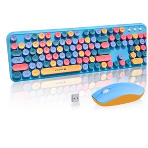 Wireless Keyboard and Mouse Combo with Switch Button 2.4GHz Cordless Typewriter Keyboard | AutoSleep | USB Receiver for Windows PC/Laptop Blue Colorful