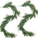 2 Pcs 6Ft Christmas Norfolk Pine Garlands Artificial Greenery Garland Christmas Real Touch Winter Pine Garland for Table Mantle Wall Indoor Outdoor Xmas Decorations