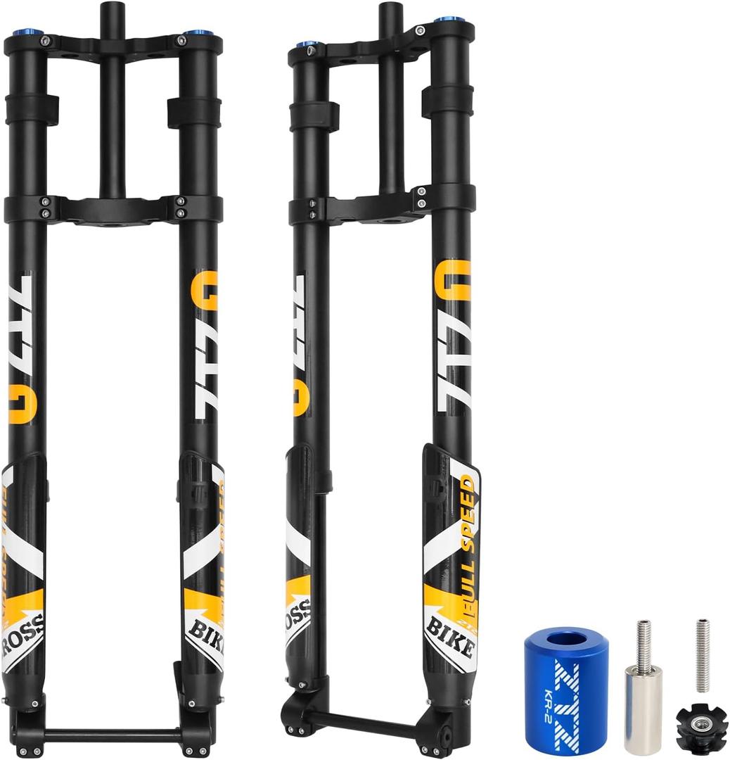 20/26 Inch 5.0 Fat Tire Bike Air Mountain Bike Inverted Suspension Fork, Thru Axle 15 * 150mm MTB Manual Lockout, Rebound Adjustment Straight Tapered Front Forks for Snow Beach E-Bike