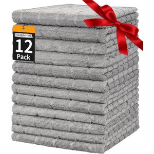 HOMERHYME Hand Towels, 12 Pack 25''*15'' Gym Towels, Grey Quick Dry Lint Free Soft Absorbent Bulk Checkered Fingertip Washcloths Bath Towels for Bathroom Kitchen Salon Workout Shower