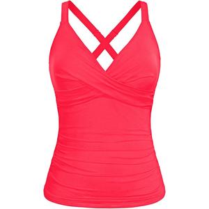 Women Underwire Tankini Top Only - Twist Front V Neck Bathing Suit Swim Top Tummy Control Cross Swimsuit 2025 (18 Plus, Pink Flower)
