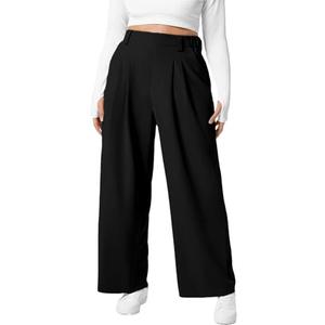 Eytino Plus Size Dress Pants for Women High Waisted Casual Wide Leg Palazzo Pants Business Trousers with Pockets, 3X Black