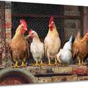 Chicken Farm Picture Wall Art, Rustic Animal Rooster Print on Canvas for Farmhouse Brown Kitchen Decor 36 x 24
