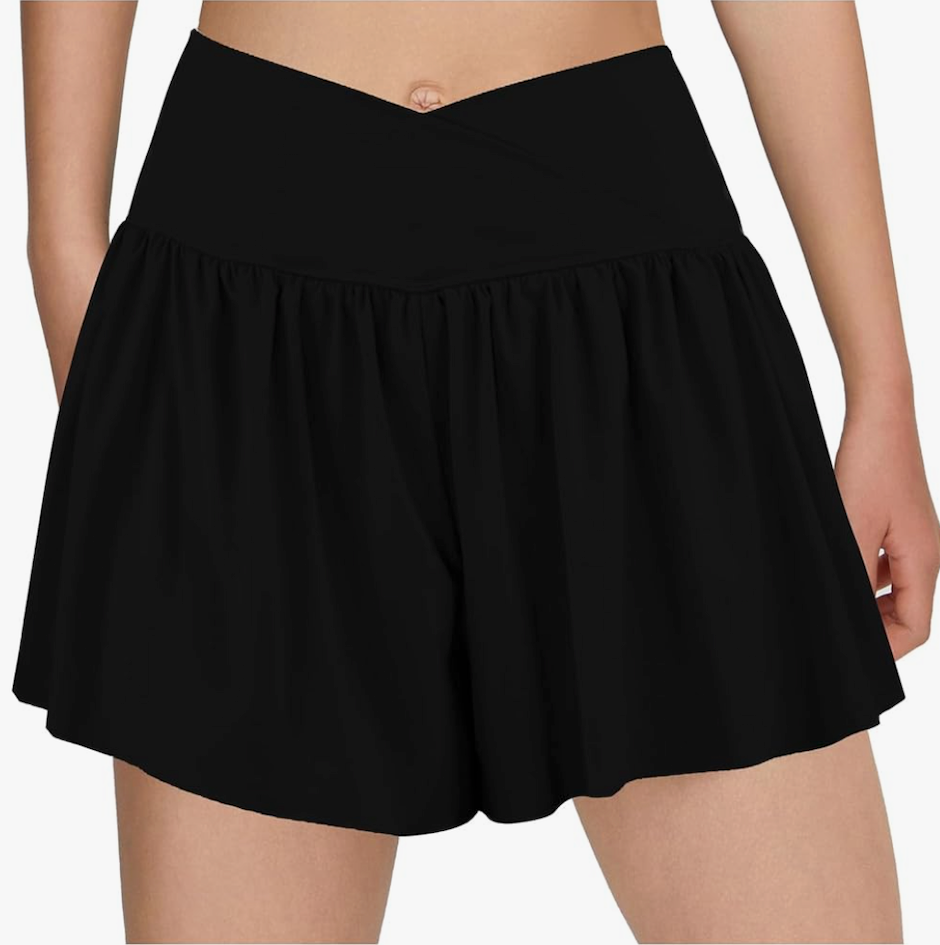 Girl Flowy Athletic Shorts with Pocket Butterfly Shorts 2 in 1 Running Skirts Cheer Tennis Shorts for Teen Active Workout, Size M