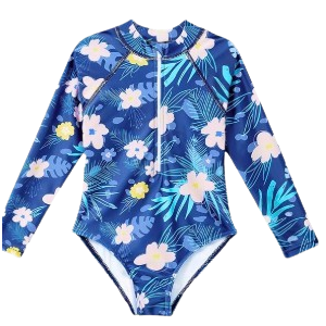 Girl's One Piece Rash Guard Long Sleeve Swimsuits Bathing Suit (2XL)