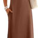 MEROKEETY Women's Summer Casual Maxi Dress 2026 Cap Sleeve V Neck Collared Beach Vacation T Shirt Long Dresses (Brown, M)