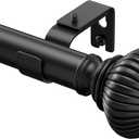 Black Curtain Rods for Windows 48 to 84 Inch, 1 Inch Heavy Duty Adjustable Decorative Curtain Rod with Lantern Ball Finials, Indoor/Outdoor Modern Single Window Rods, 30-88