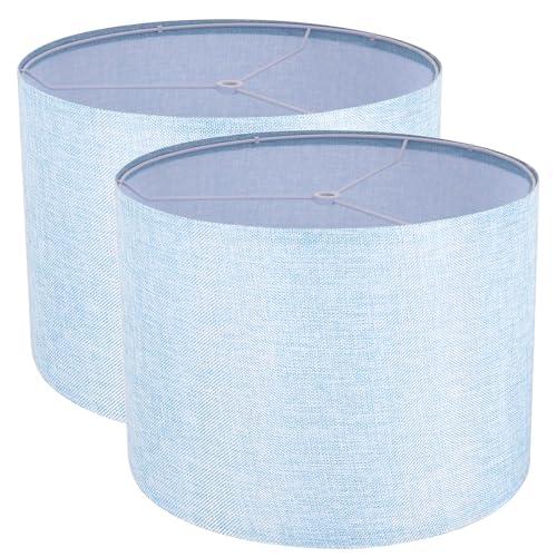 Lamp Shades Set of 2, Drum Lampshade for Table Lamps Floor Lamp, 13" Top X 13" Bottom X 10" High Blue Large Line Fabric Lamp Shades, Easy Assembly Replacement Lampshades
