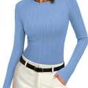 PRETTYGARDEN Crew Neck Long Sleeve Cute Going Out Tops for Women 2026 Casual Basic Slim Fit Womens Pullover Shirts (Blue, L)