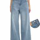 Women's Adjustable Waist Baggy Jeans with Snap-Button Waistband Wide Straight Leg High Rise Jeans Denim Pants Y2K Trousers, 25