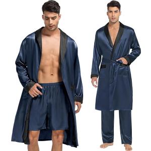 SWOMOG Men's  Robe Silk Satin Kimono Bathrobe  Lightweight Soft Sleepwear (Dark Gray), Small