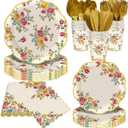 140Pcs Vintage Floral Party Supplies Tableware Set Tea Party Decorations Flower Plates and Napkins Spring Summer Baby Shower Birthday Party Paper Plates, Serve for 20 Guest