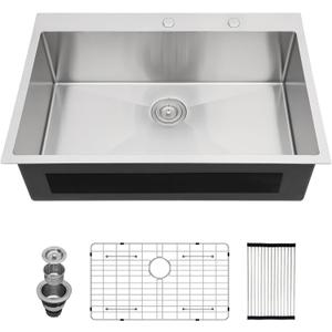 33x22 Drop In Kitchen Sink 16 Gauge Stainless Steel Kitchen Sink Single Bowl Round Corner Topmount Overmount Deep Basin Kitchen Sinks