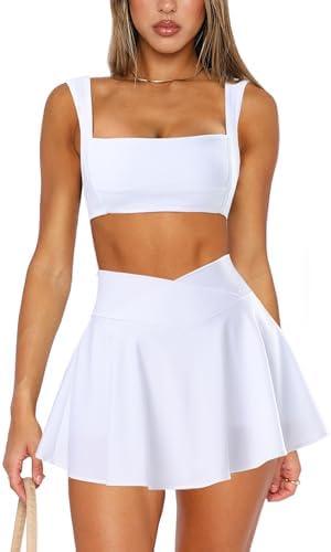OZICERD Two Piece Tennis Skirt Sets for Women 2 Piece Mini Skirt Set Going Out Golf Skort Athletic Skirts Pickleball Outfit Size M