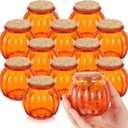 Vesici 12 Pcs Glass Pumpkin Candy Jars with Lid Halloween Autumn Pumpkin Candle Jars for Making Candles 6 oz Small Candy Containers for Snacks DIY Gifts Fall Thanksgiving Table Decorations