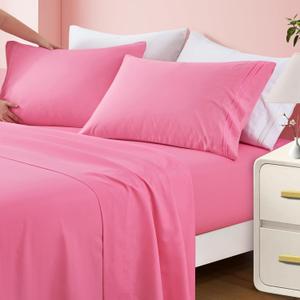 INVGEEXI Twin Sheet Set - 3 Piece Microfiber Twin Size Pink Sheets Hotel Luxury 1800 Thread Count Bed Sheet 16" Deep Pocket Fitted Sheet, Flat Sheet & 1 Pillowcase, Wrinkle Free Sheets Set