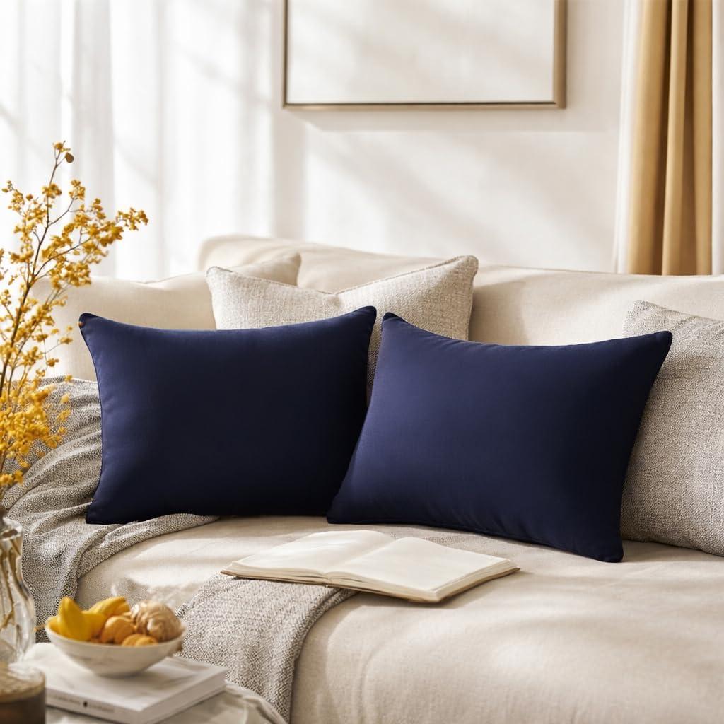 QUORGVES Navy Blue Velvet Pillow Covers 12x20 Inch Set of 2, Soft Solid Decorative Lumbar Throw Pillow Covers, Decor Cushion Covers for Bed Sofa Couch Bedroom Living Room - Dark Blue