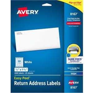 Avery Printable Return Address Labels with Sure Feed, 0.5" x 1.75", White, 2,000 Blank Mailing Labels (08167)