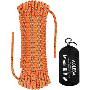 AOLEBA 8.5mm Static Climbing Rope, Outdoor Rock Climbing Ropes, Heavy Duty Rappelling Rope for Fire Rescue, Escape, 10M(32Ft) 20M(64Ft) 30M(96Ft) Ice Climbing Equipment & Parachute Accessories (Orange)