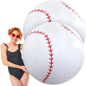Meooeck 2 Pcs 40 Inch Giant Inflatable Baseball Large Beach Inflatable Sports Balls White Baseball Pool Games Toys for Outdoor Activity Sports Themed Party Favors Decorations