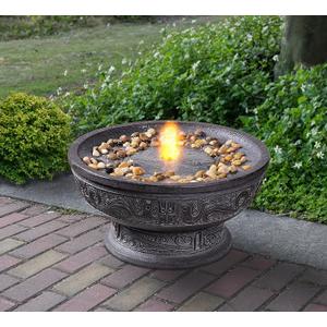 Outdoor Water Fountain with Led Light Decorative Pedestal Bowl Design with River Stones Home Decoration, Modern Garden Fountain for Patio Decor