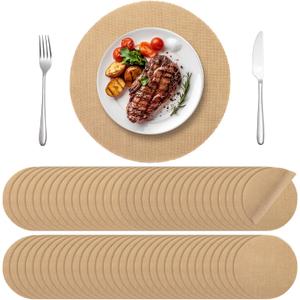 Aneco 100 Pieces Round Burlap Placemats 11.8 Inch Reusable Brown Table Mats Heat Resistant Natural Jute Fibers Placemats Burlap Circle Rustic Table Decorations for Dinner Holiday Farmhouse Decor