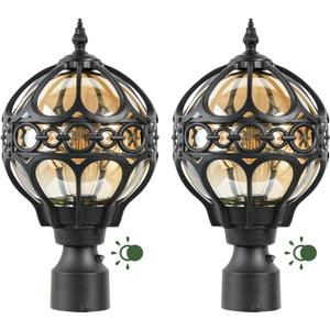Dusk to Dawn Soccer Ball Outdoor Post Light for Lawn Porch Yard Driveway, Black Outside Globe Lamp Post Light, 3" Pier Mount Sphere Lantern Lighting, Exterior Pole Post Light(2 Pack)