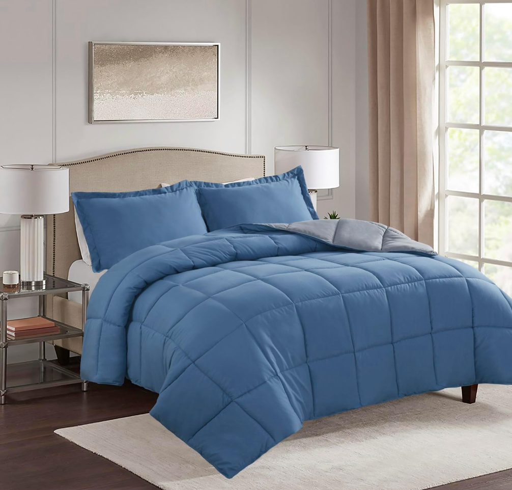 HIG 3pc Dark Olive King Size Comforter Set - All Season Reversible Down Alternative Comforter with Two Shams - Quilted Duvet Insert with Corner Tabs - Box Stitched Blanket - Breathable, Soft, Fluffy