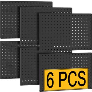 PBHEPJ 6 Pcs Metal Pegboard Panels, Heavy Duty Peg Boards for Garage and Garden Tool Storage, Includes Drywall Anchors and Screws Kits, Black (6 pcs 16in x 12in)