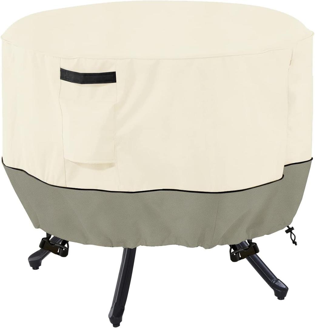 Round Patio Table Cover - Waterproof, Suitable for 36 inch Round Patio Table (36"DIA x 23"H), White & Grayish Green