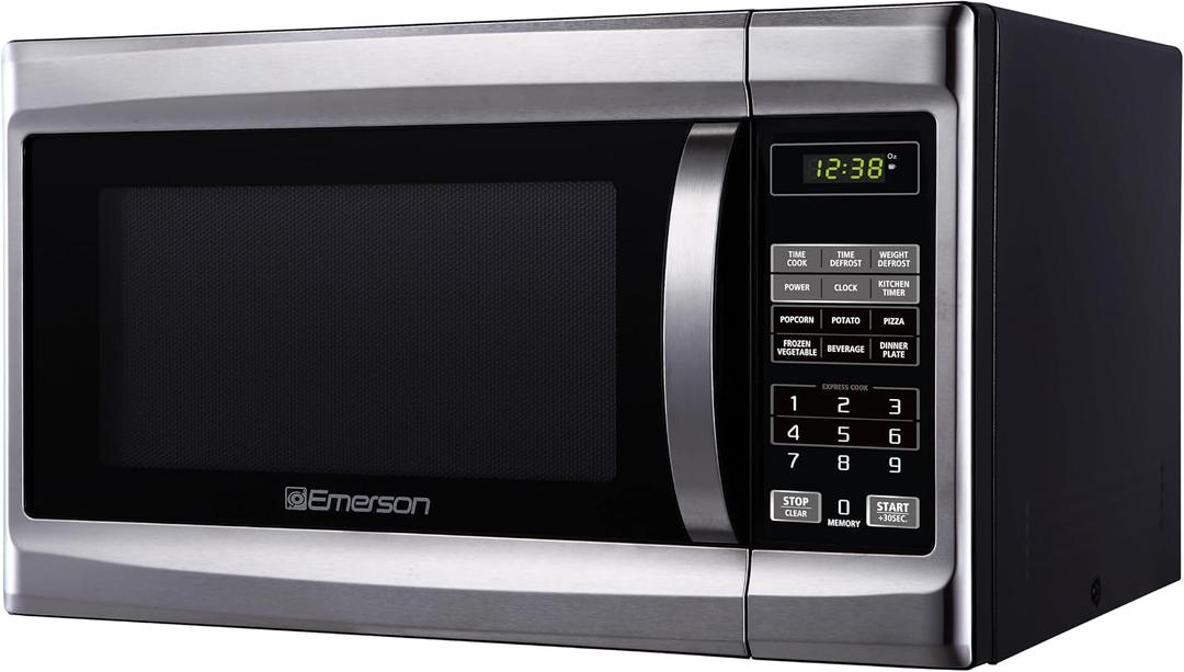 Emerson MW7302B Compact Countertop Microwave Oven with Touch Control, LED Display, 700W, 10 Power Levels, 6 Auto Menus, Glass Turntable and Child Safe Lock, 0.7 Cu., Ft. Black