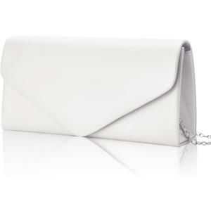 Larcenciel Envelope Clutch Purse for Women, Vegan Leather Evening Bag with Chain Strap, Wedding Cocktail Party Formal Handbag (White)