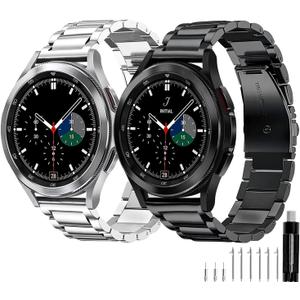 GOLDTOLUCK Stainless Steel Band Compatible with Samsung Galaxy Watch 8 7 6 5 4 Classic FE Pro 40mm 44mm 46mm 43mm 47mm 45mm 42mm 20mm Men Women Milanese Replacement Metal Elegant Casual (Black&Silver)