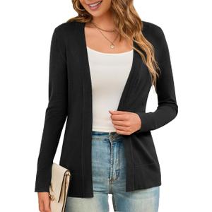 LIENRIDY Women's Cardigans Lightweight Long Sleeve Open Front Sweater Cardigan, (Medium, 01-black)